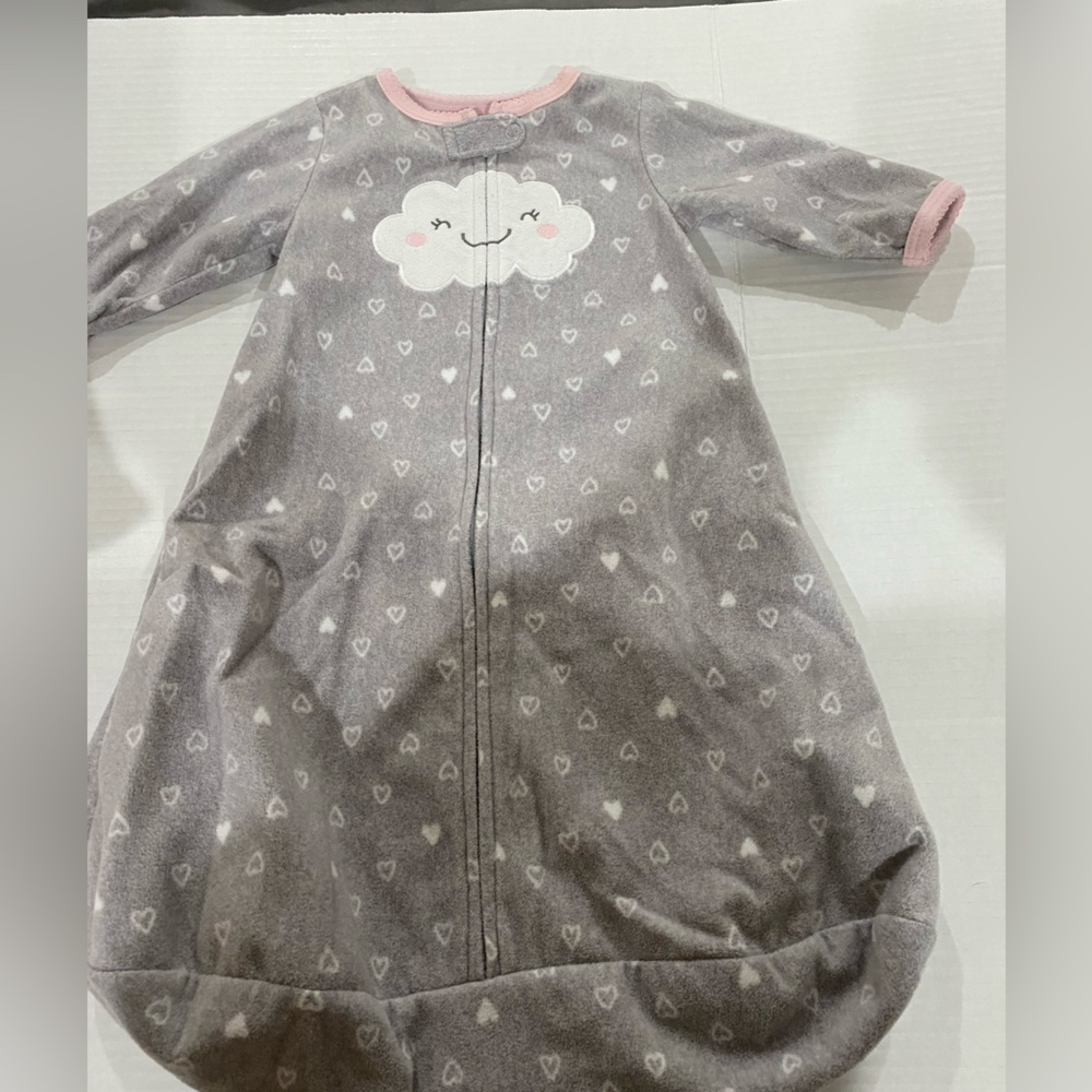 Carters baby girl gray and white cloud fleece sleep  sack size small